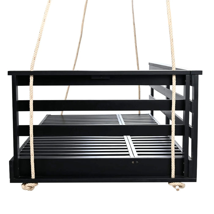 TOPMAX Country Patio Wooden Twin Size Swing Daybed Porch Swing Frame with 4pcs 96-inch Hemp Ropes for Backyard, Garden, Black Default -DTYStore