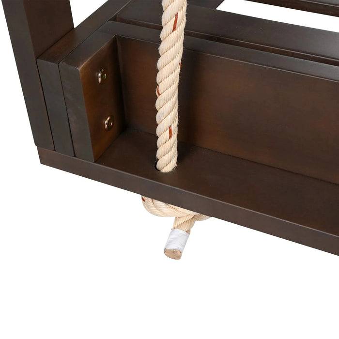 TOPMAX Country Patio Wooden Twin Size Swing Daybed Porch Swing Frame with 4pcs 96-inch Hemp Ropes for Backyard, Garden, Brown Default -DTYStore