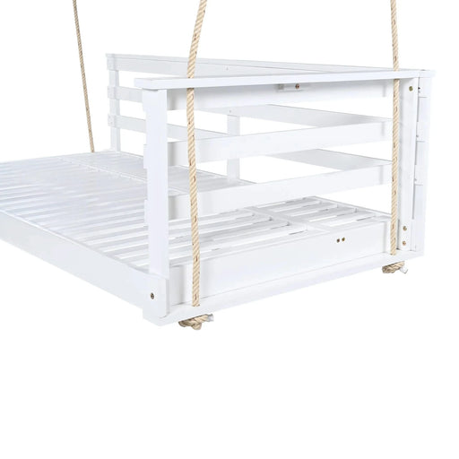 TOPMAX Country Patio Wooden Twin Size Swing Daybed Porch Swing Frame with 4pcs 96-inch Hemp Ropes for Backyard, Garden, White Default -DTYStore
