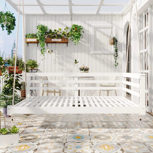 TOPMAX Country Patio Wooden Twin Size Swing Daybed Porch Swing Frame with 4pcs 96-inch Hemp Ropes for Backyard, Garden, White Default -DTYStore