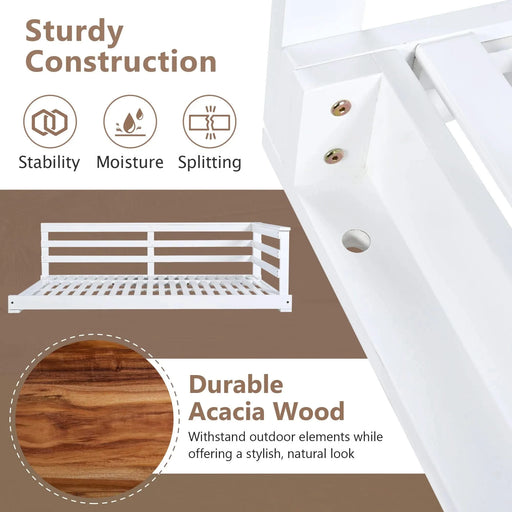 TOPMAX Country Patio Wooden Twin Size Swing Daybed Porch Swing Frame with 4pcs 96-inch Hemp Ropes for Backyard, Garden, White Default -DTYStore