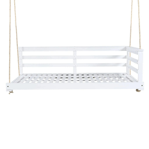 TOPMAX Country Patio Wooden Twin Size Swing Daybed Porch Swing Frame with 4pcs 96-inch Hemp Ropes for Backyard, Garden, White Default -DTYStore