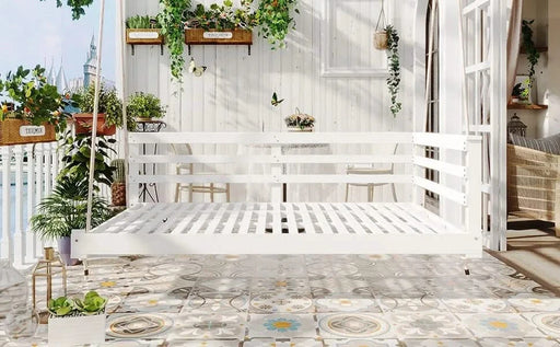 TOPMAX Country Patio Wooden Twin Size Swing Daybed Porch Swing Frame with 4pcs 96-inch Hemp Ropes for Backyard, Garden, White Default -DTYStore