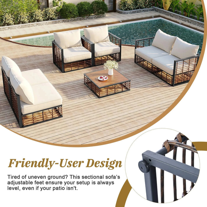 TOPMAX Modern Minimalist 7-Piece Metal Patio Sectional Sofa Set, All-Weather Garden Conversational Furniture Set with Thick Cushions and Coffee Table for Indoor Outdoor, Gray Default -DTYStore