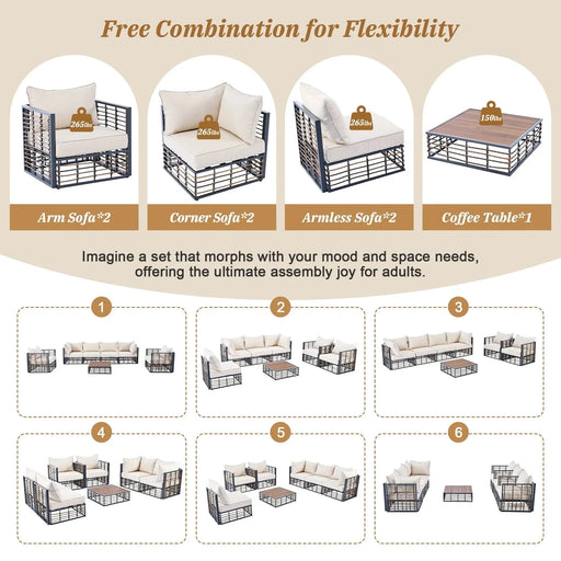TOPMAX Modern Minimalist 7-Piece Metal Patio Sectional Sofa Set, All-Weather Garden Conversational Furniture Set with Thick Cushions and Coffee Table for Indoor Outdoor, Gray Default -DTYStore