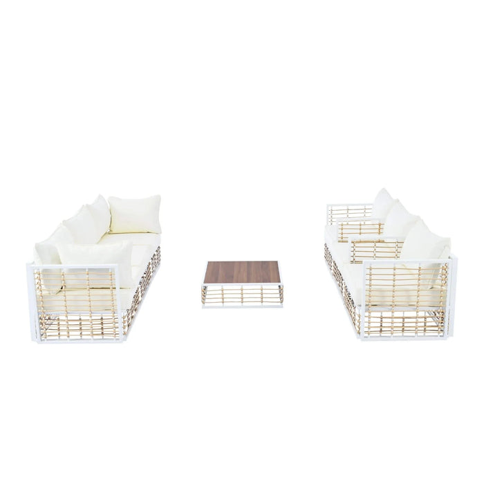 TOPMAX Modern Minimalist 7-Piece Metal Patio Sectional Sofa Set, All-Weather Garden Conversational Furniture Set with Thick Cushions and Coffee Table for Indoor Outdoor, White Default -DTYStore