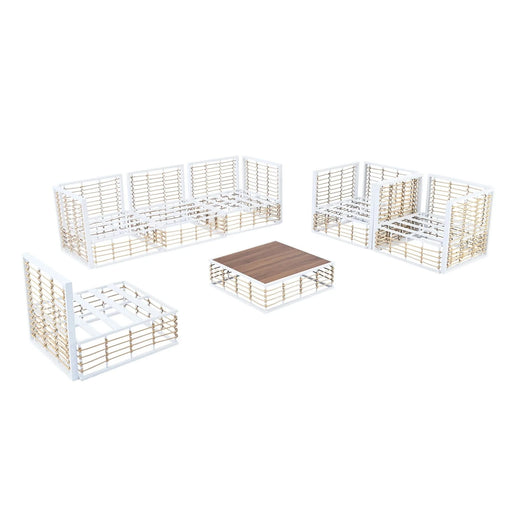 TOPMAX Modern Minimalist 7-Piece Metal Patio Sectional Sofa Set, All-Weather Garden Conversational Furniture Set with Thick Cushions and Coffee Table for Indoor Outdoor, White Default -DTYStore