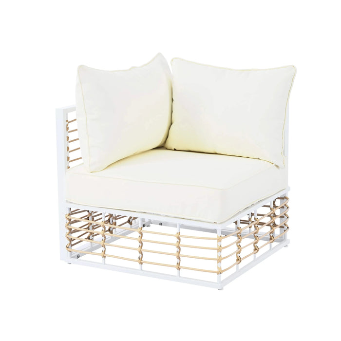 TOPMAX Modern Minimalist 7-Piece Metal Patio Sectional Sofa Set, All-Weather Garden Conversational Furniture Set with Thick Cushions and Coffee Table for Indoor Outdoor, White Default -DTYStore