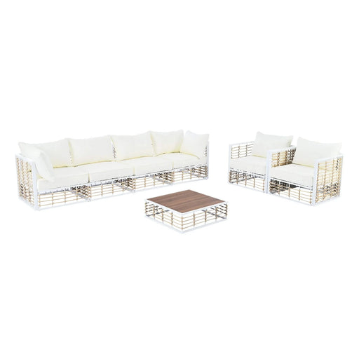 TOPMAX Modern Minimalist 7-Piece Metal Patio Sectional Sofa Set, All-Weather Garden Conversational Furniture Set with Thick Cushions and Coffee Table for Indoor Outdoor, White Default -DTYStore