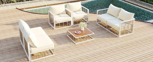 TOPMAX Modern Minimalist 7-Piece Metal Patio Sectional Sofa Set, All-Weather Garden Conversational Furniture Set with Thick Cushions and Coffee Table for Indoor Outdoor, White Default -DTYStore