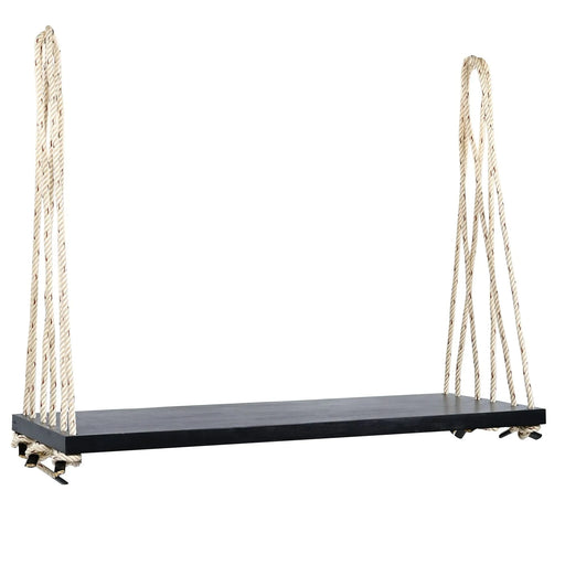 TOPMAX Patio Wooden Swing Chair, Hanging Porch Swing Bench with Cushion&Pillows, 10.8Ft Hemp Ropes for Garden,Backyard, Lawn,Black Default -DTYStore