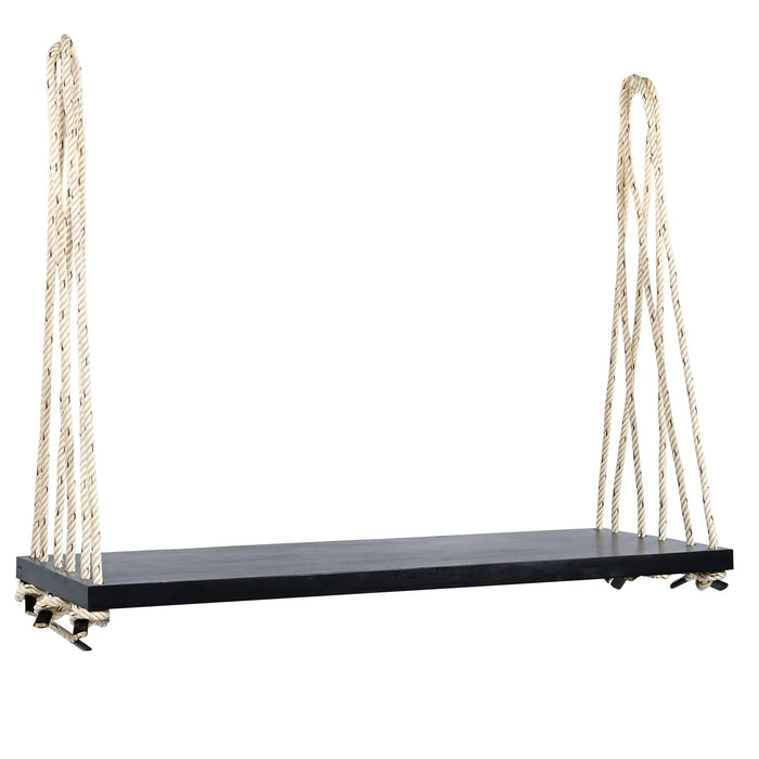 TOPMAX Patio Wooden Swing Chair, Hanging Porch Swing Bench with Cushion&Pillows, 10.8Ft Hemp Ropes for Garden,Backyard, Lawn,Black Default -DTYStore