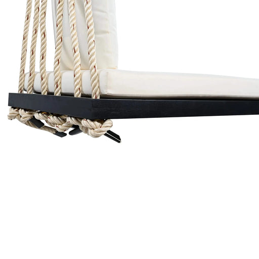 TOPMAX Patio Wooden Swing Chair, Hanging Porch Swing Bench with Cushion&Pillows, 10.8Ft Hemp Ropes for Garden,Backyard, Lawn,Black Default -DTYStore