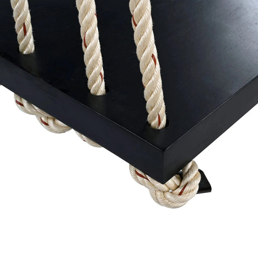 TOPMAX Patio Wooden Swing Chair, Hanging Porch Swing Bench with Cushion&Pillows, 10.8Ft Hemp Ropes for Garden,Backyard, Lawn,Black Default -DTYStore