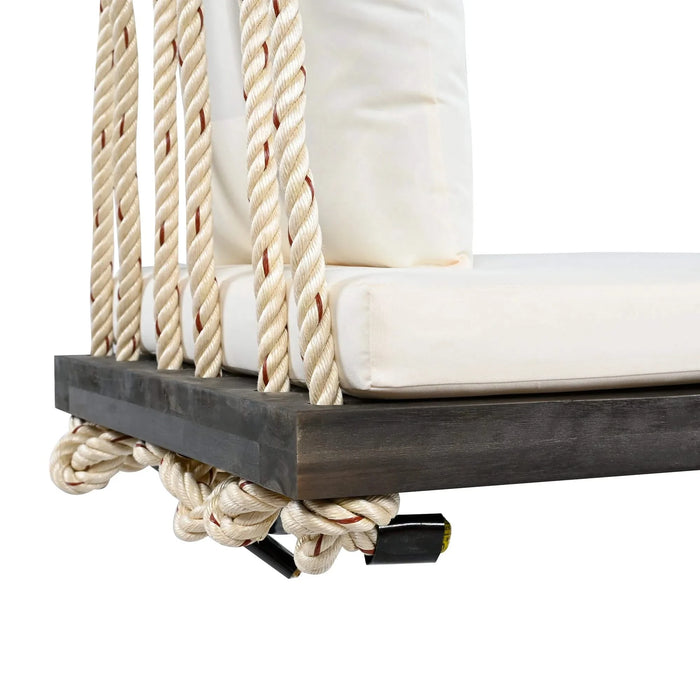 TOPMAX Patio Wooden Swing Chair, Hanging Porch Swing Bench with Cushion&Pillows, 10.8Ft Hemp Ropes for Garden,Backyard, Lawn,Brown Default -DTYStore