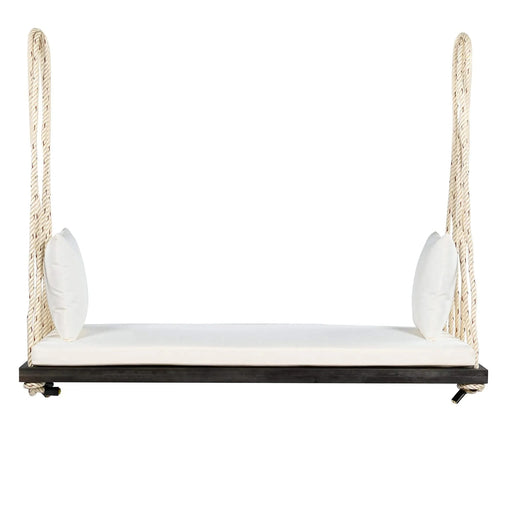 TOPMAX Patio Wooden Swing Chair, Hanging Porch Swing Bench with Cushion&Pillows, 10.8Ft Hemp Ropes for Garden,Backyard, Lawn,Brown Default -DTYStore