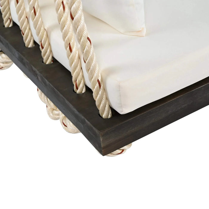 TOPMAX Patio Wooden Swing Chair, Hanging Porch Swing Bench with Cushion&Pillows, 10.8Ft Hemp Ropes for Garden,Backyard, Lawn,Brown Default -DTYStore