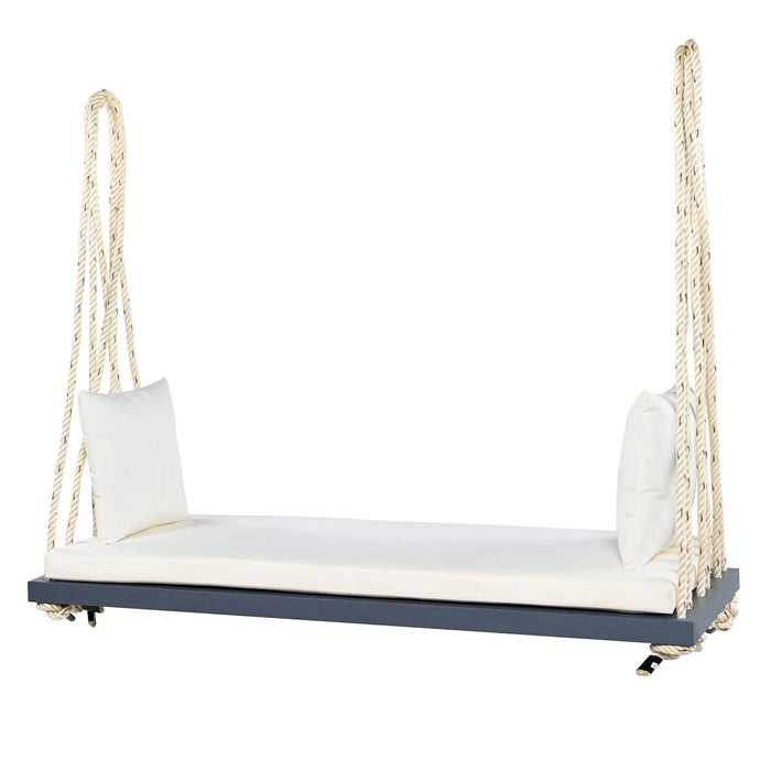 TOPMAX Patio Wooden Swing Chair, Hanging Porch Swing Bench with Cushion&Pillows, 10.8Ft Hemp Ropes for Garden,Backyard, Lawn,Gray Default -DTYStore