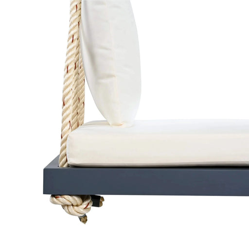 TOPMAX Patio Wooden Swing Chair, Hanging Porch Swing Bench with Cushion&Pillows, 10.8Ft Hemp Ropes for Garden,Backyard, Lawn,Gray Default -DTYStore