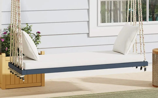 TOPMAX Patio Wooden Swing Chair, Hanging Porch Swing Bench with Cushion&Pillows, 10.8Ft Hemp Ropes for Garden,Backyard, Lawn,Gray Default -DTYStore