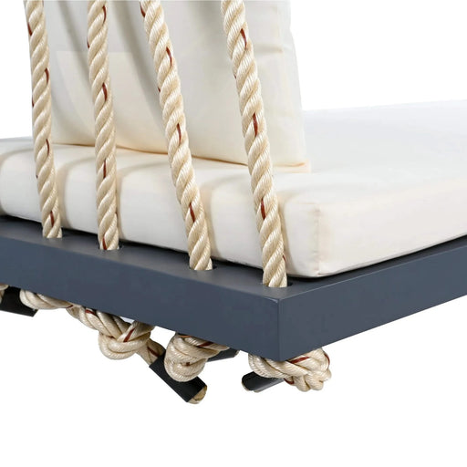 TOPMAX Patio Wooden Swing Chair, Hanging Porch Swing Bench with Cushion&Pillows, 10.8Ft Hemp Ropes for Garden,Backyard, Lawn,Gray Default -DTYStore