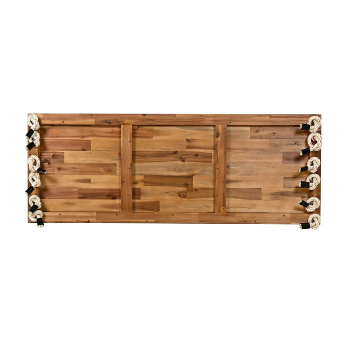 TOPMAX Patio Wooden Swing Chair, Hanging Porch Swing Bench with Cushion&Pillows, 10.8Ft Hemp Ropes for Garden,Backyard, Lawn,Natural Default -DTYStore