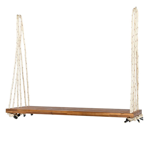 TOPMAX Patio Wooden Swing Chair, Hanging Porch Swing Bench with Cushion&Pillows, 10.8Ft Hemp Ropes for Garden,Backyard, Lawn,Natural Default -DTYStore