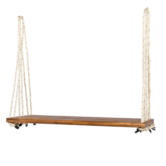 TOPMAX Patio Wooden Swing Chair, Hanging Porch Swing Bench with Cushion&Pillows, 10.8Ft Hemp Ropes for Garden,Backyard, Lawn,Natural Default -DTYStore