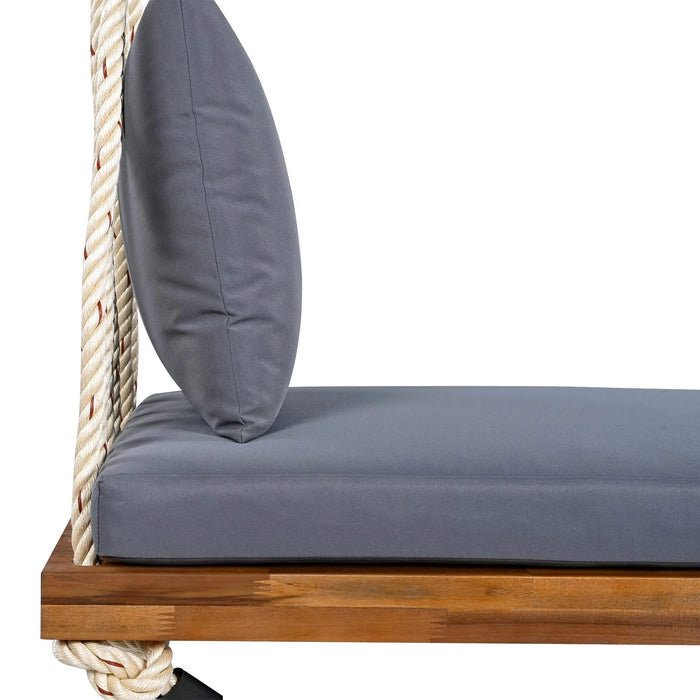 TOPMAX Patio Wooden Swing Chair, Hanging Porch Swing Bench with Cushion&Pillows, 10.8Ft Hemp Ropes for Garden,Backyard, Lawn,Natural Default -DTYStore