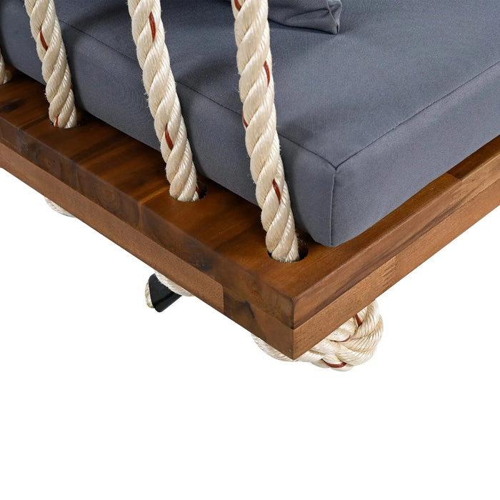 TOPMAX Patio Wooden Swing Chair, Hanging Porch Swing Bench with Cushion&Pillows, 10.8Ft Hemp Ropes for Garden,Backyard, Lawn,Natural Default -DTYStore