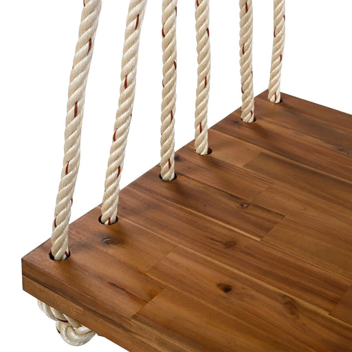 TOPMAX Patio Wooden Swing Chair, Hanging Porch Swing Bench with Cushion&Pillows, 10.8Ft Hemp Ropes for Garden,Backyard, Lawn,Natural Default -DTYStore