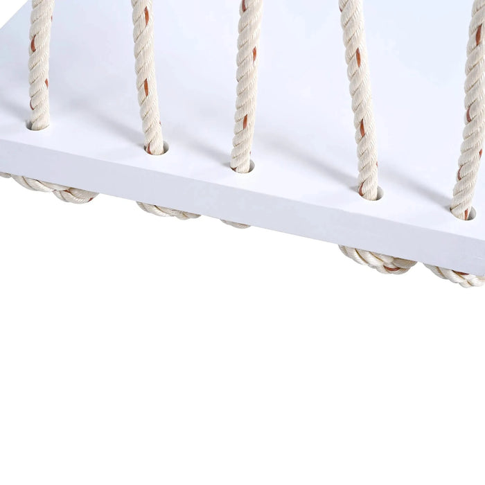 TOPMAX Patio Wooden Swing Chair, Hanging Porch Swing Bench with Cushion&Pillows, 10.8Ft Hemp Ropes for Garden,Backyard, Lawn,White Default -DTYStore