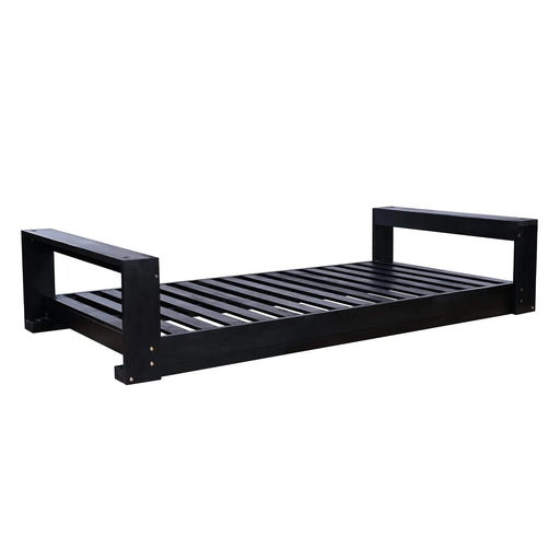 TOPMAX Twin Size Porch Swing Bed Seating Group, Patio Acacia Wood Swing Frame with Hemp Ropes for Garden, Backyard, Black Default -DTYStore