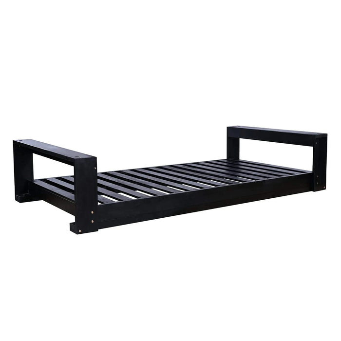 TOPMAX Twin Size Porch Swing Bed Seating Group, Patio Acacia Wood Swing Frame with Hemp Ropes for Garden, Backyard, Black Default -DTYStore