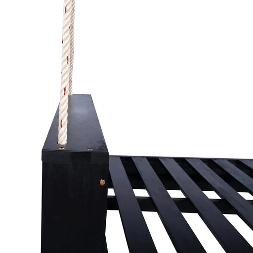 TOPMAX Twin Size Porch Swing Bed Seating Group, Patio Acacia Wood Swing Frame with Hemp Ropes for Garden, Backyard, Black Default -DTYStore