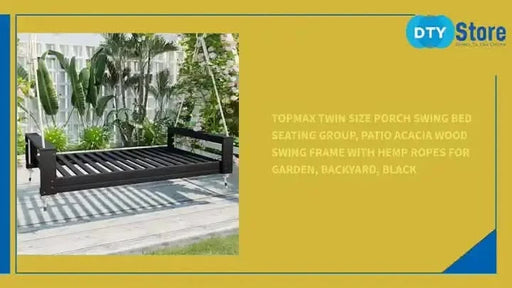 TOPMAX Twin Size Porch Swing Bed Seating Group, Patio Acacia Wood Swing Frame with Hemp Ropes for Garden, Backyard, Black Default -DTYStore