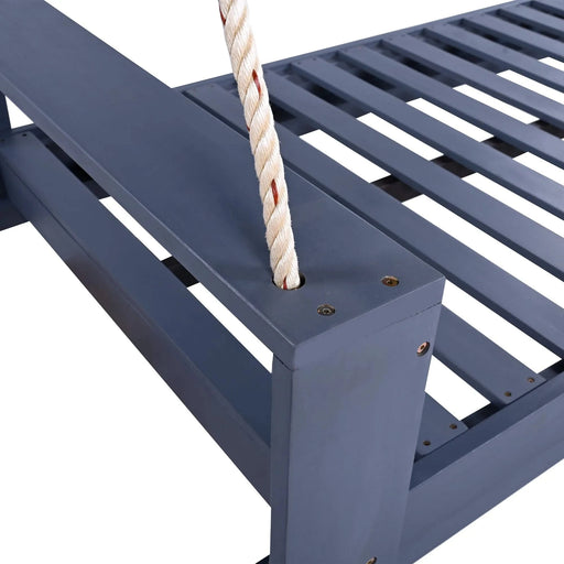 TOPMAX Twin Size Porch Swing Bed Seating Group, Patio Acacia Wood Swing Frame with Hemp Ropes for Garden, Backyard, Gray Default -DTYStore