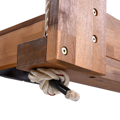 TOPMAX Twin Size Porch Swing Bed Seating Group, Patio Acacia Wood Swing Frame with Hemp Ropes for Garden, Backyard, Natural Default -DTYStore