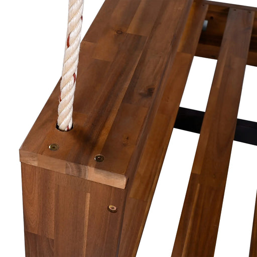 TOPMAX Twin Size Porch Swing Bed Seating Group, Patio Acacia Wood Swing Frame with Hemp Ropes for Garden, Backyard, Natural Default -DTYStore