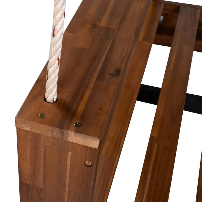 TOPMAX Twin Size Porch Swing Bed Seating Group, Patio Acacia Wood Swing Frame with Hemp Ropes for Garden, Backyard, Natural Default -DTYStore