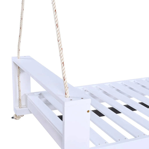 TOPMAX Twin Size Porch Swing Bed Seating Group, Patio Acacia Wood Swing Frame with Hemp Ropes for Garden, Backyard, White Default -DTYStore