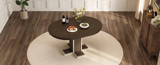 TREXM Extendable Dining Table with a 16-inch Middle Leaf, 42''-58'' Oval Dining Table for 6, Retro Solid Wood Round Dining Table with Double Layer Design for Kitchen, Dining Room (Espresso) Default -DTYStore