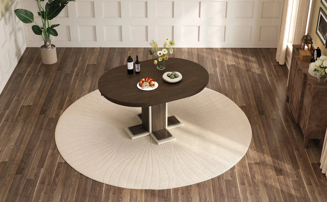 TREXM Extendable Dining Table with a 16-inch Middle Leaf, 42''-58'' Oval Dining Table for 6, Retro Solid Wood Round Dining Table with Double Layer Design for Kitchen, Dining Room (Espresso) Default -DTYStore