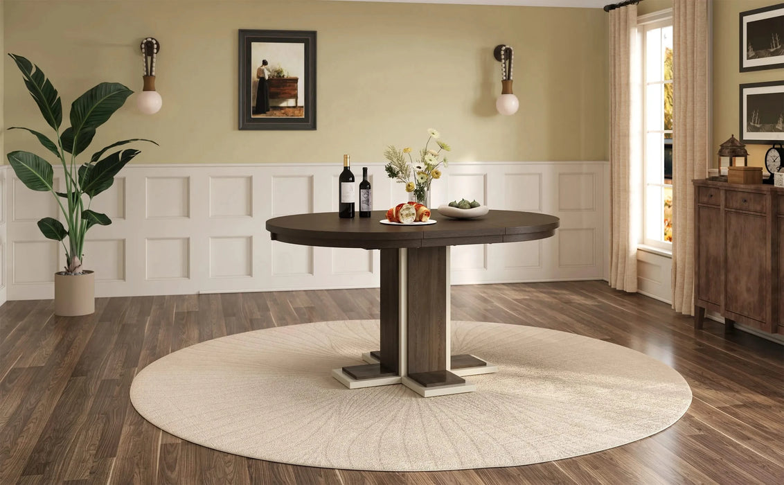 TREXM Extendable Dining Table with a 16-inch Middle Leaf, 42''-58'' Oval Dining Table for 6, Retro Solid Wood Round Dining Table with Double Layer Design for Kitchen, Dining Room (Espresso) Default -DTYStore