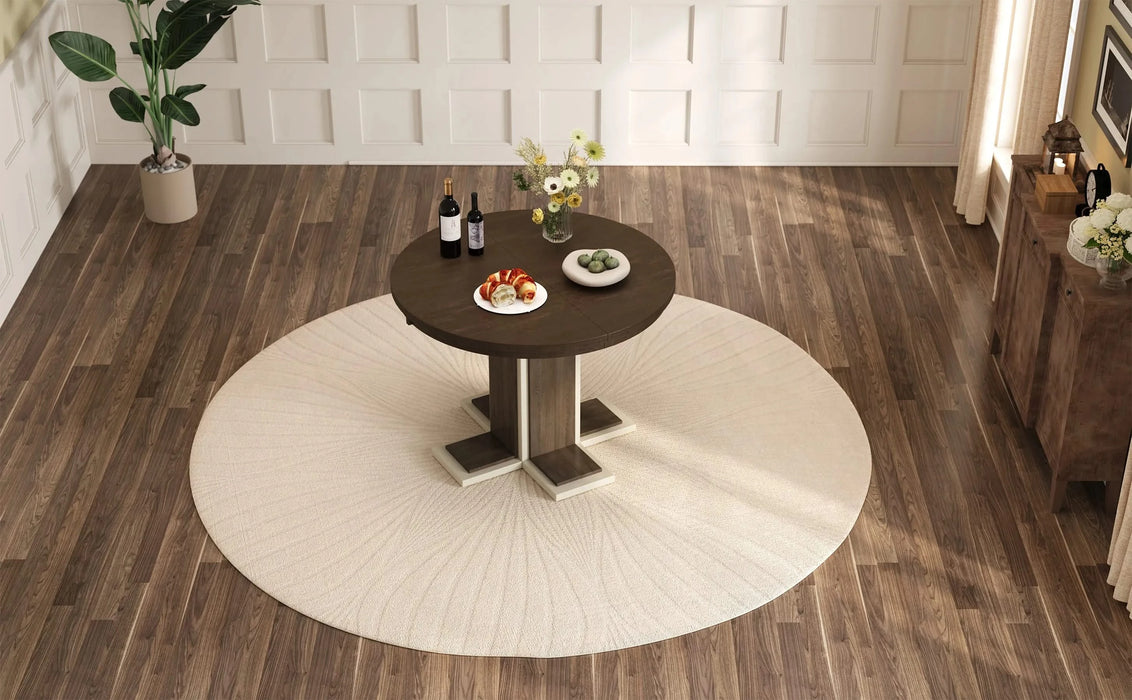 TREXM Extendable Dining Table with a 16-inch Middle Leaf, 42''-58'' Oval Dining Table for 6, Retro Solid Wood Round Dining Table with Double Layer Design for Kitchen, Dining Room (Espresso) Default -DTYStore