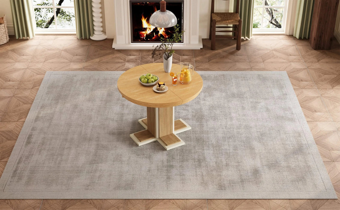 TREXM Extendable Dining Table with a 16-inch Middle Leaf, 42''-58'' Oval Dining Table for 6, Retro Solid Wood Round Dining Table with Double Layer Design for Kitchen, Dining Room (Natural Wood Wash) Default -DTYStore