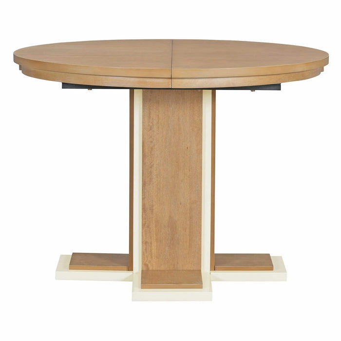 TREXM Extendable Dining Table with a 16-inch Middle Leaf, 42''-58'' Oval Dining Table for 6, Retro Solid Wood Round Dining Table with Double Layer Design for Kitchen, Dining Room (Natural Wood Wash) Default -DTYStore