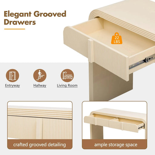 TREXM Modern Console Table with 2 Storage Drawers, Fluted Entryway Table with Rounded Silhouette for Hallway Living Room and Entryway (Apricot Cream) Default -DTYStore