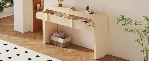 TREXM Modern Console Table with 2 Storage Drawers, Fluted Entryway Table with Rounded Silhouette for Hallway Living Room and Entryway (Apricot Cream) Default -DTYStore