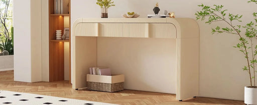 TREXM Modern Console Table with 2 Storage Drawers, Fluted Entryway Table with Rounded Silhouette for Hallway Living Room and Entryway (Apricot Cream) Default -DTYStore